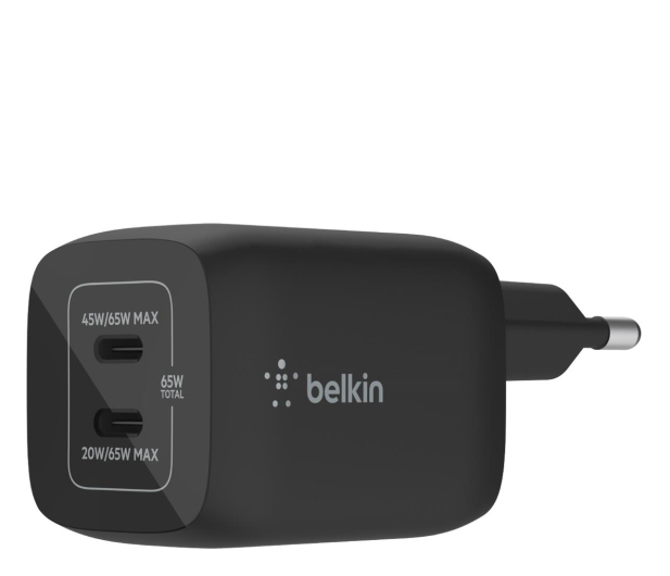 BELKIN Ładowarka podwójna ścienna 65W USB-C GAN z PPS czarna WCH013vfBK - 1121655 - zdjęcie